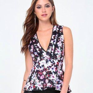 Bebe Floral Peplum Top Blouse size S
